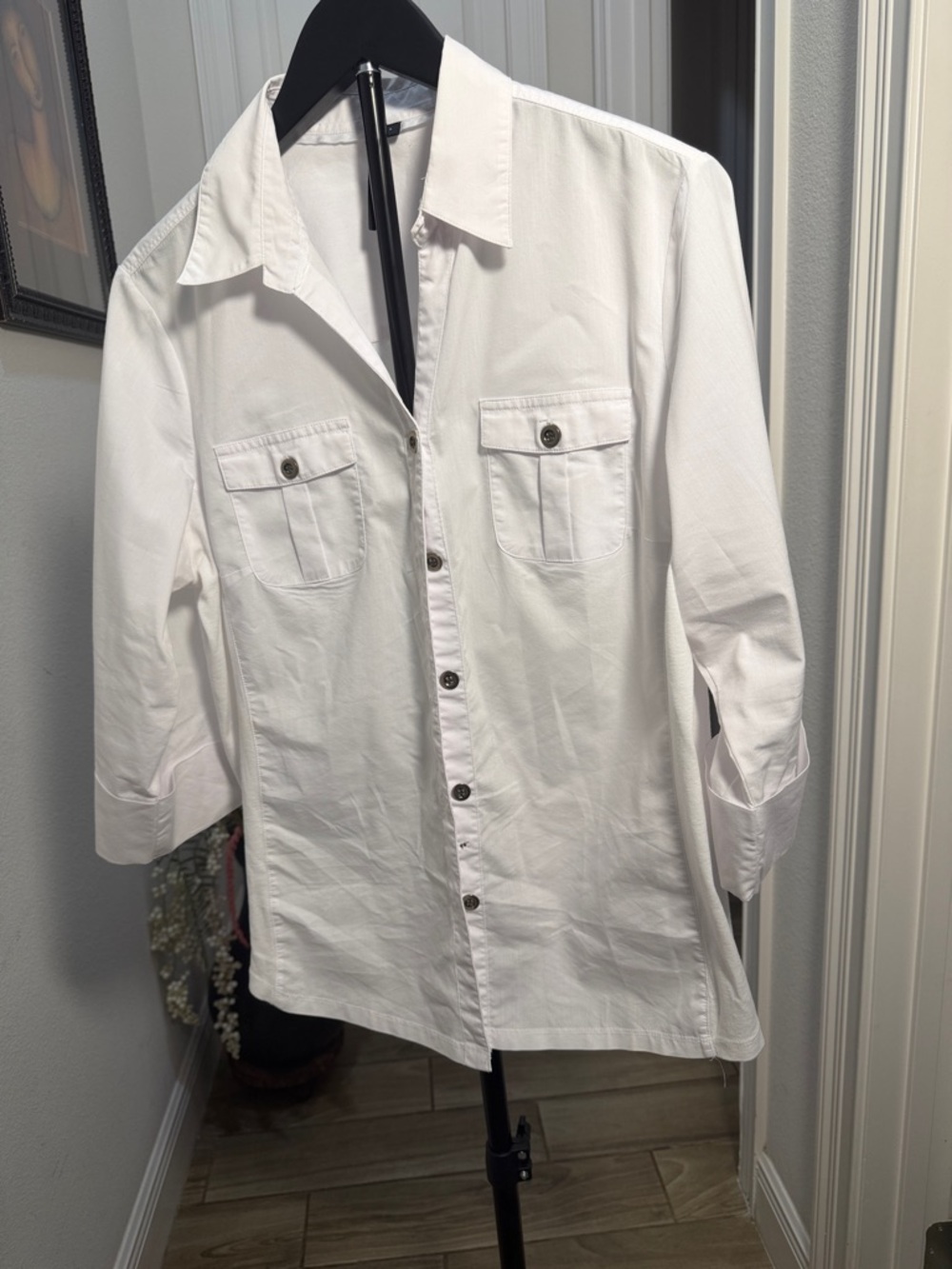 Classic White Button-Down Shirt with Chest Pockets